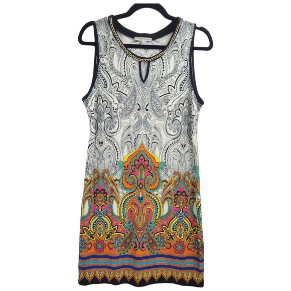 Sandra Darren Dresses & Skirts - Sandra Darren Shift Dress Sz 8 Paisley Embellished Colorful Keyhole Sleeveless